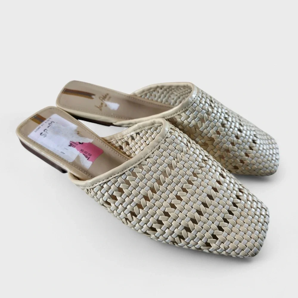 Sam Edelman Leona Mule Cream Ivory Basket Womens 5 Sandals Flats Beach Boho - Picture 1 of 7